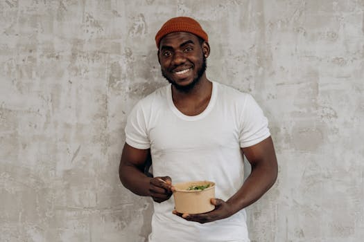 happy man enjoying healthy food